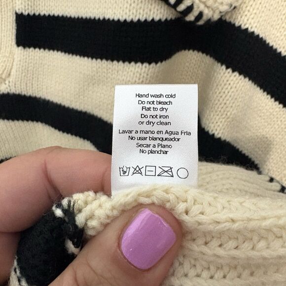 Unbranded Women’s Collared Polo Sweater Cream & Navy Stripe 2XL Nautical Boho - Picture 11 of 12